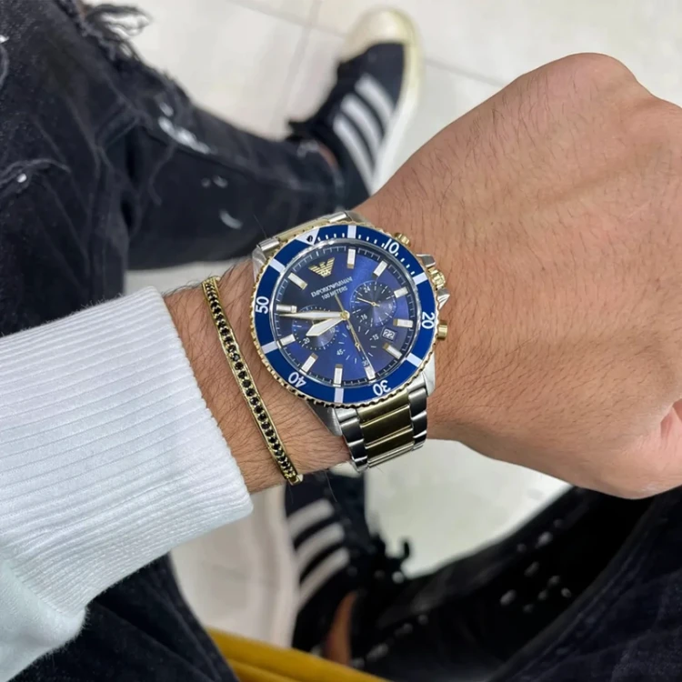 emporio armani ar11362 tarcza czarna chronograf detalewy