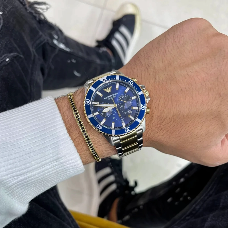 emporio armani ar11362 tarcza czarna chronograf detalewy