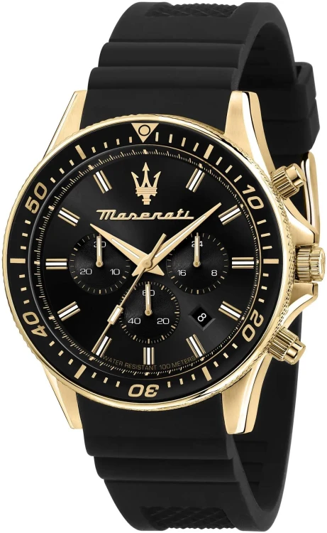 <img alt="Zegarek męski Maserati R8871640001 czarna tarcza złota koperta" src="adres-zdjecia.jpg" title="Maserati R8871640001 czarno-złoty zegarek męski" />